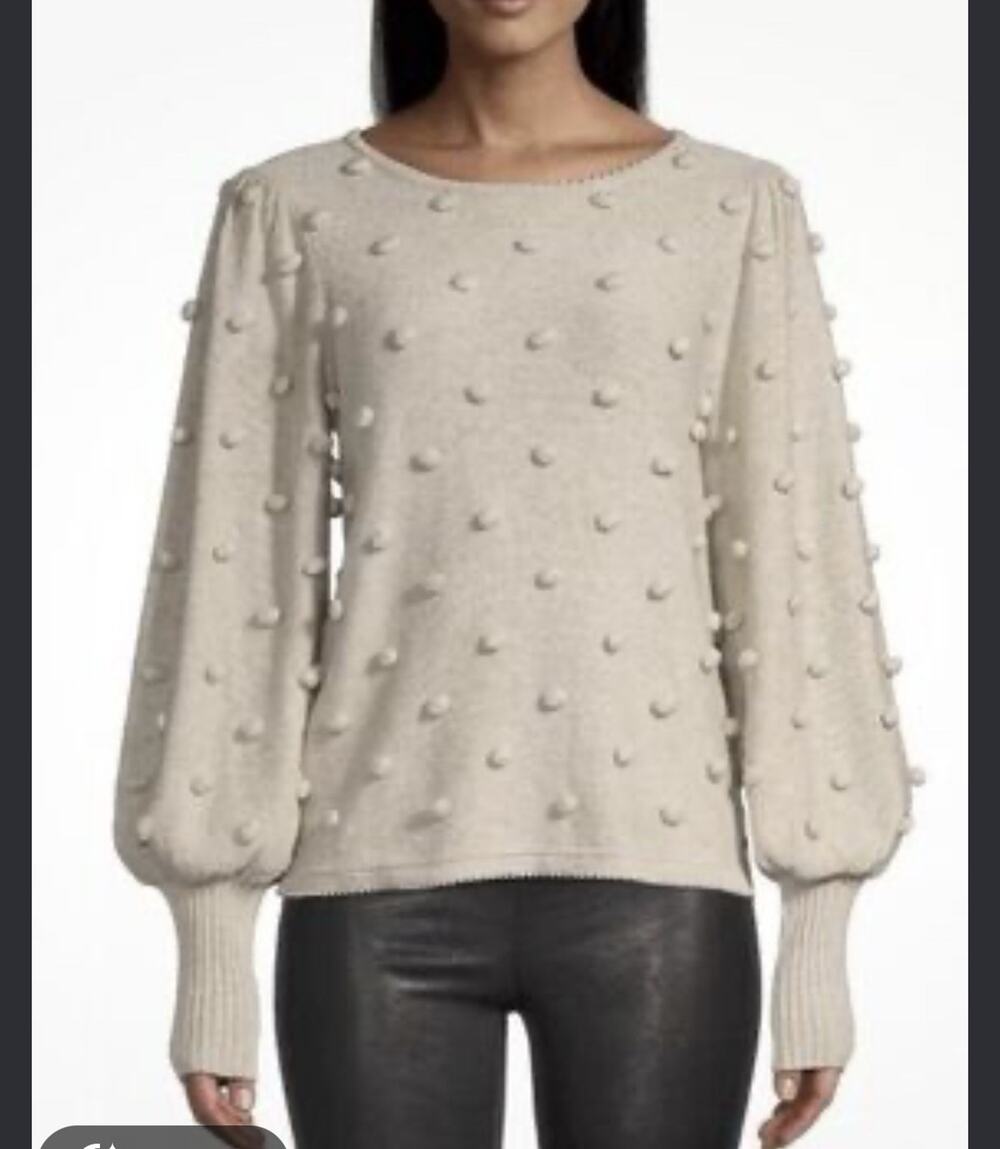 Lilly Pulitzer VERNA Sweater Grey Peri Marl Pom Pom Bobble Crewneck S